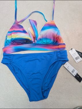 La Blanca Rainbow Gradient Triangle Top with Bright Blue Bottoms Bikini